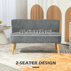 Modern 2 Seater Sofa, Upholstered Two Seater Couch with Rubber Wood Legs, Cream White – view 19