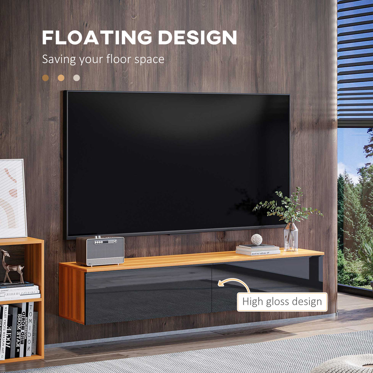 Wall Mounted TV Stand, Floating TV Cabinet with Storage, for TVs up to 70", High Gloss Effect – view 3