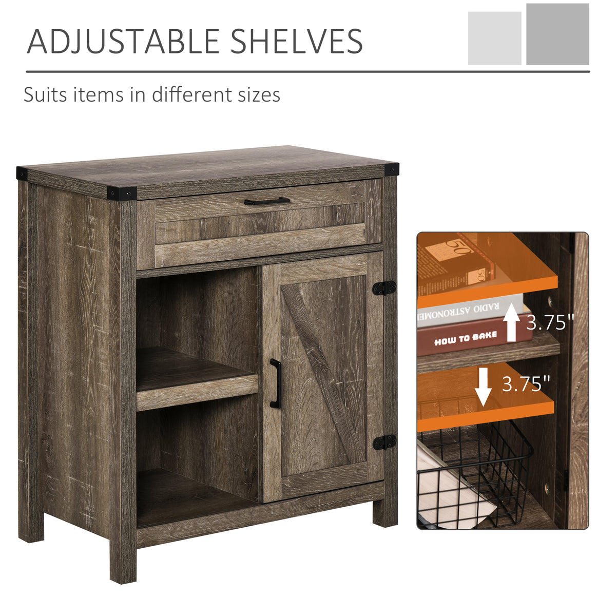 Rustic Barn Door Storage Cabinet Modern Farmhouse Buffet Sideboard for Kitchen & Dining Room Dark Oak – view 5