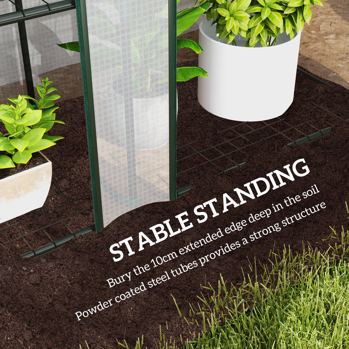 Lean-to Greenhouse with 3 Tier Shelves, Mini Greenhouse with 3 Roll-Up Doors for Indoor Outdoor, Green – view 13