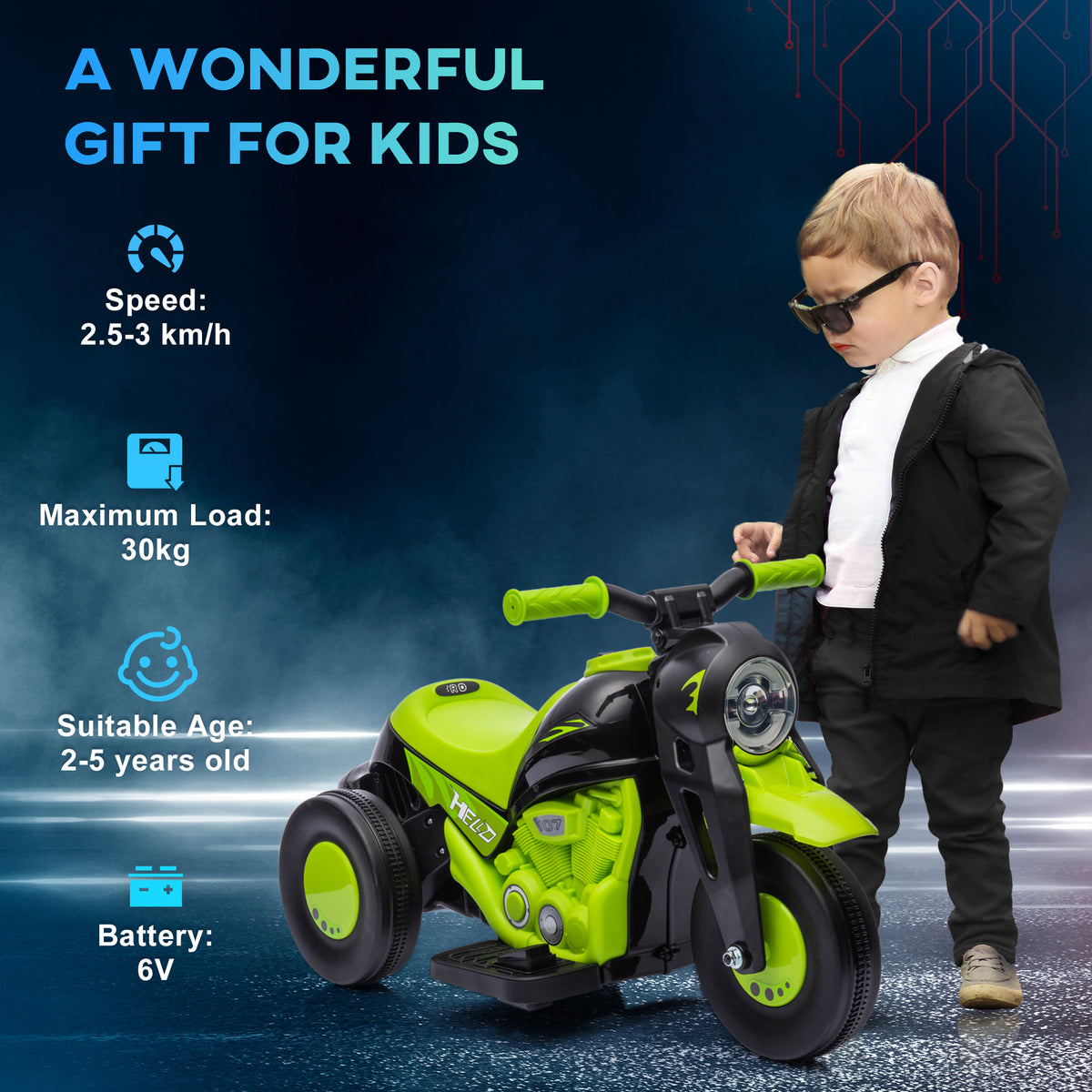 Qaba Electric Motorcycle for Kids, 6V Ride on Bubble Car with LED Headlight, Music, Pedal, for 2-5 Years