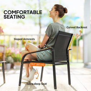 4 Piece Patio Furniture Set, Outdoor Conversation Set with Deep Seat, Loveseats, Armchairs, Glass-Top Table, Black