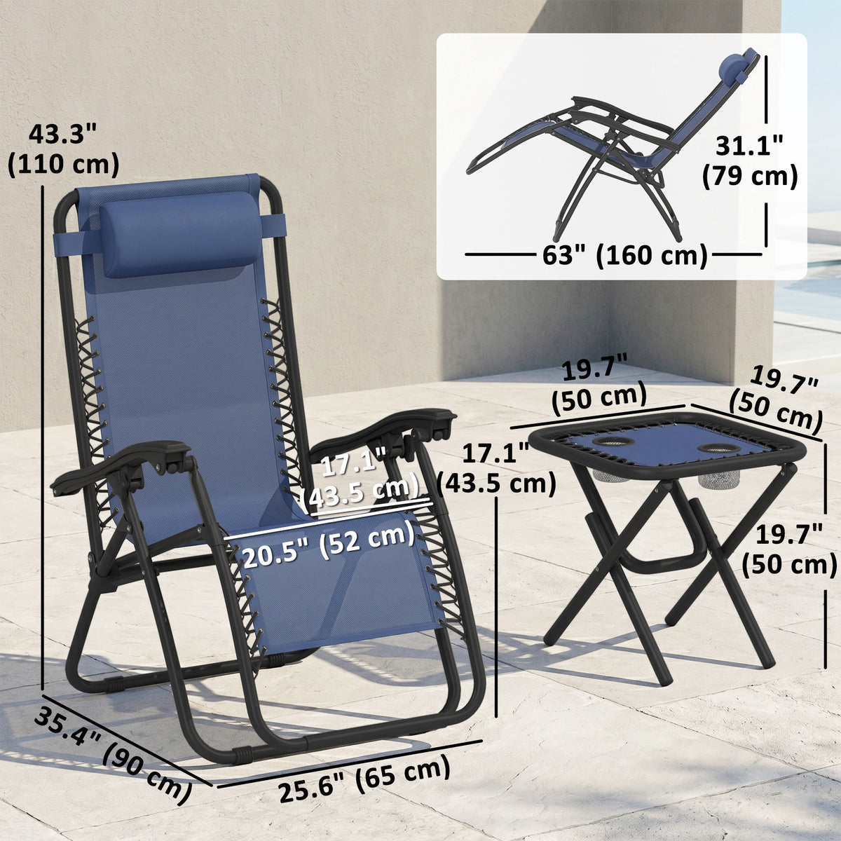 Zero Gravity Chair Set of 2 Patio Chair with Side Table Cupholders and Pillows for Pool, Backyard, Lawn – view 9