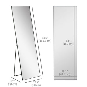 64"x20" Full Length Mirror, Floor Standing, Wall-Mounted or Leaning Against Wall Tall Mirror w/Support Frame, Rectangular Full Body Mirror for Bedroom, Living Room, Black