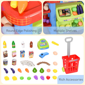 Qaba Kids Supermarket Playset with Cash Register – 50-Piece Grocery Store Pretend Play Toy with Checkout Counter for Boys & Girls Ages 3–6
