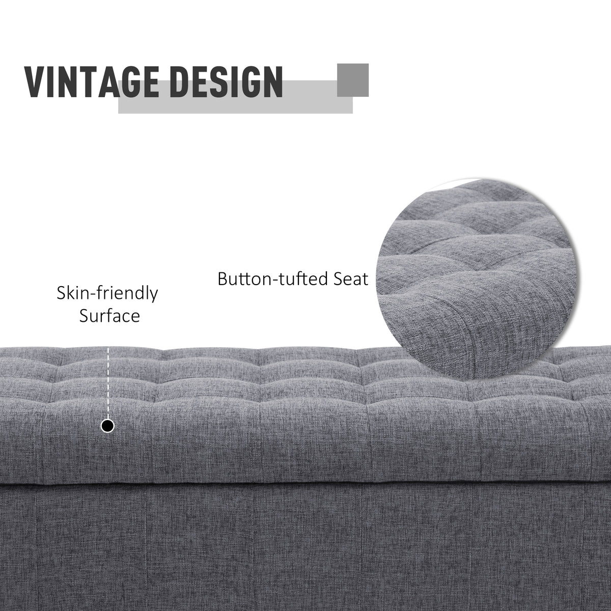Storage Ottoman, Linen Fabric End of Bed Bench with Soft Close Lid – view 15