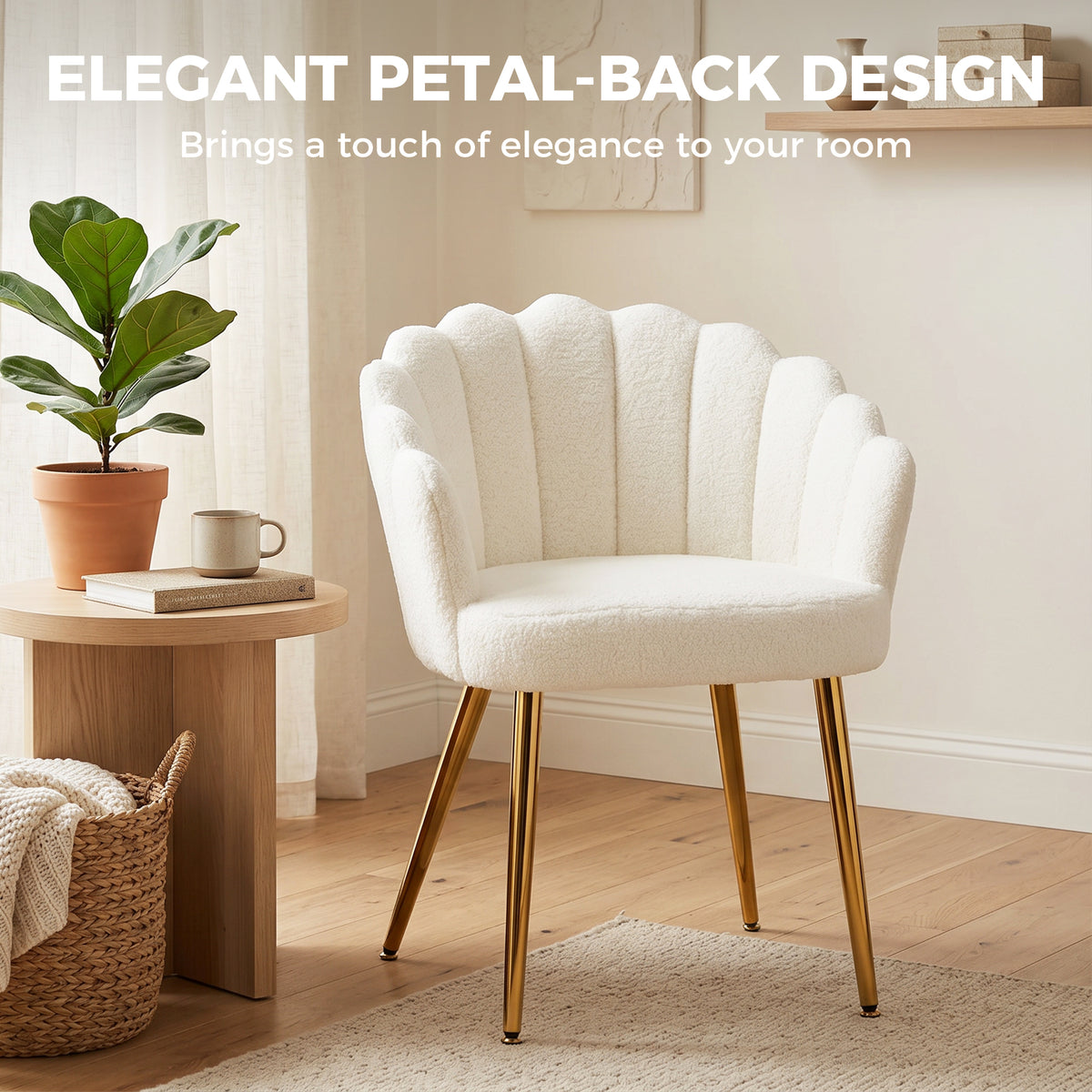 Accent Chair Petal-Back Design Modern Living Room Chair with Metal Legs Cream