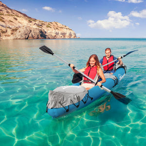 2-Person Inflatable Kayak, Foldable Inflatable Fishing Boat Canoe Set With Air Pump, Aluminum Oars, Blue