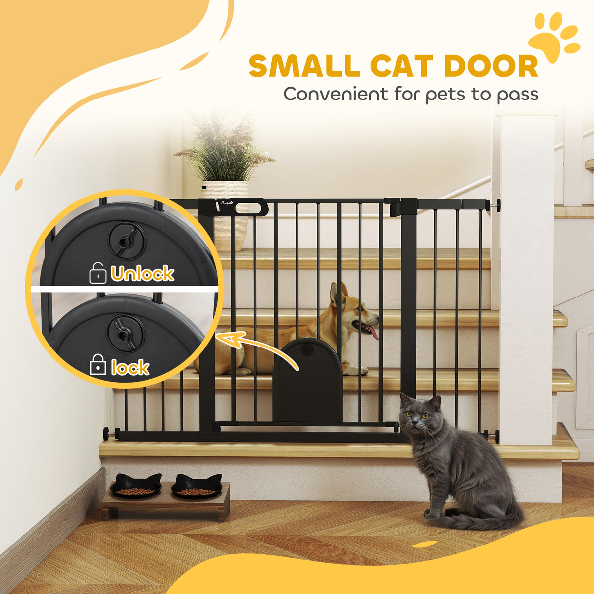 30"-52" Extra Wide Pet Gate Barrier with Small Door, 30"H Dog Gate with Safety Gate Barrier – view 14