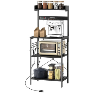 Kitchen Baker's Rack with Power Outlet, Coffee Bar Station with Adjustable Shelves and Hooks – view 36