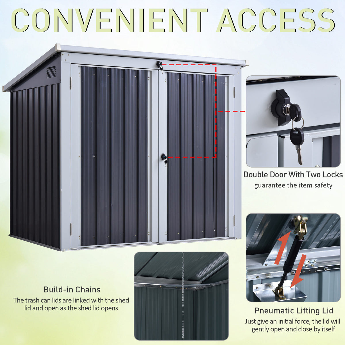 5ft x 3ft Outdoor Garbage Bin Storage Shed with Lockable Doors and Lid, Outside Storage Shed for Trash Can, Black
