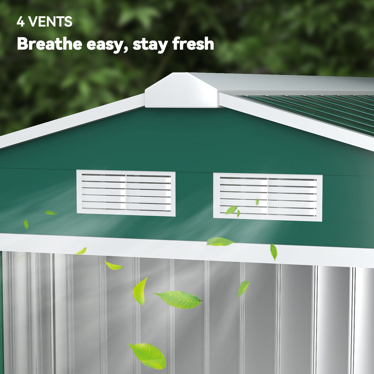 7' x 4' x 6' Garden Storage Shed Outdoor Patio Metal Tool Storage House w/ Foundation Kit and Double Doors Green