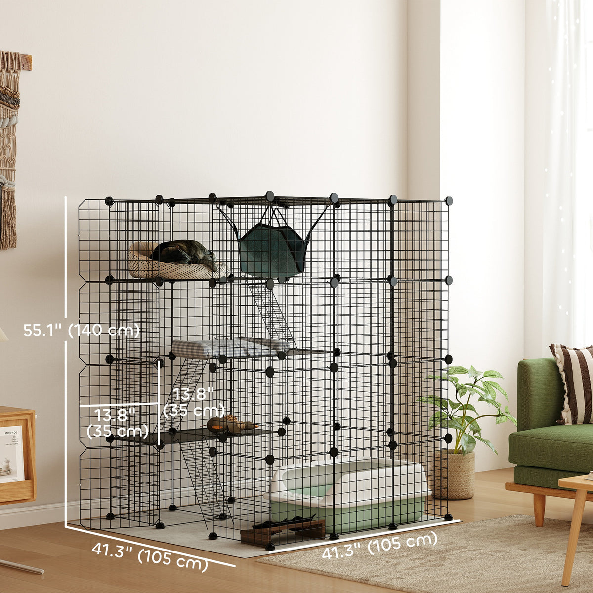 4 Tier DIY Cat Cage Indoor, Catio for 1-3 Cats with Hammock, 5 Doors, 3 Ramps, 3 Jumping Platforms – view 2