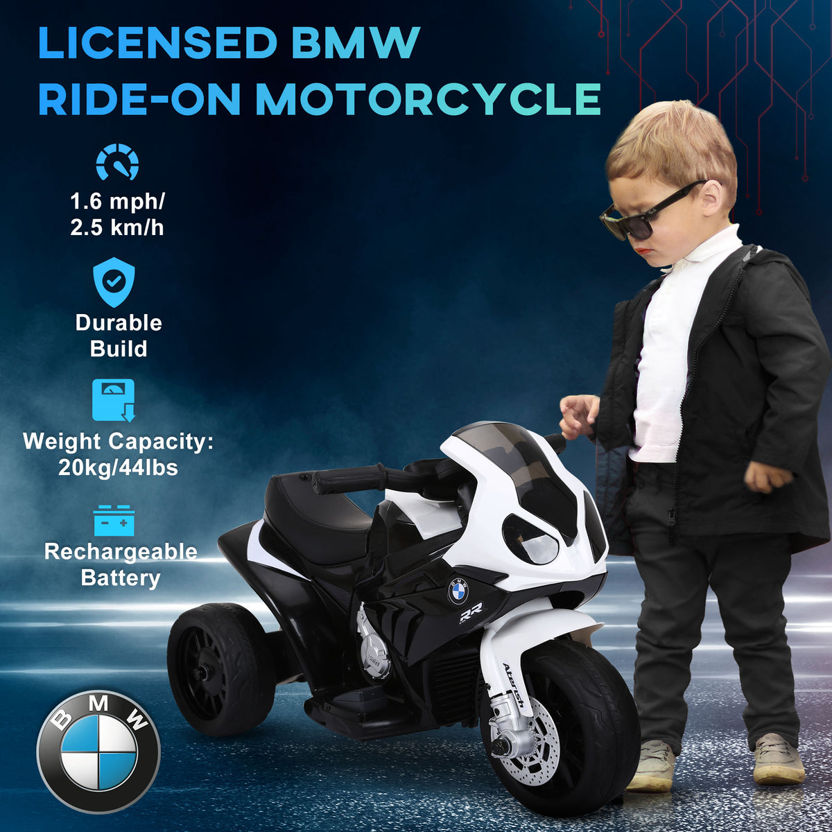 Aosom Kids Motorcycle, 6V Battery Powered Toddler Motorcycle with Headlight, Music, 3 Wheels Electric Motorcycle for Kids, Licensed BMW, Gift for Boys & Girls -
