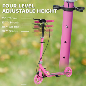 Qaba Scooter for Kids Ages 3-8 with Light Up Wheels, Adjustable Handlebar, Rear Brake & Handbrake for Girls and Boys