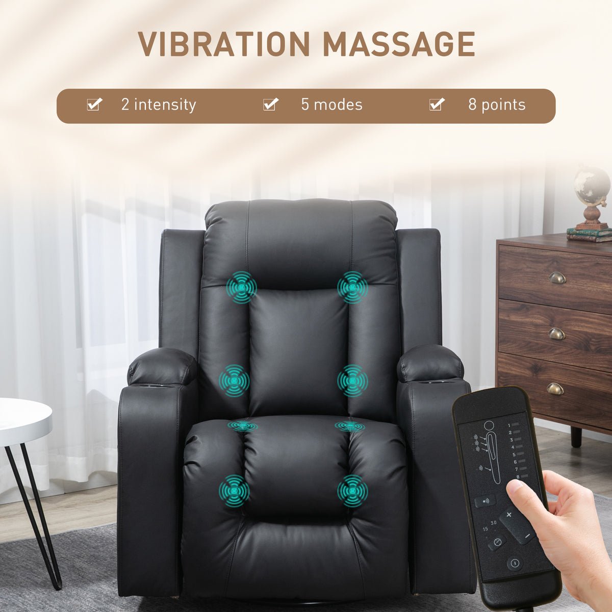 Swivel Massage Recliner Chair Rocker, Overstuffed Manual Reclining Sofa – view 3