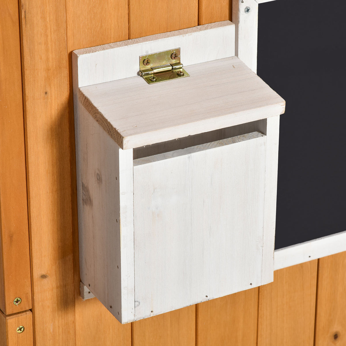 Wooden Outdoor Playhouse for Kids with Working Door, Windows, Mailbox, Bench, Flowers Box and Blackboard, Yellow