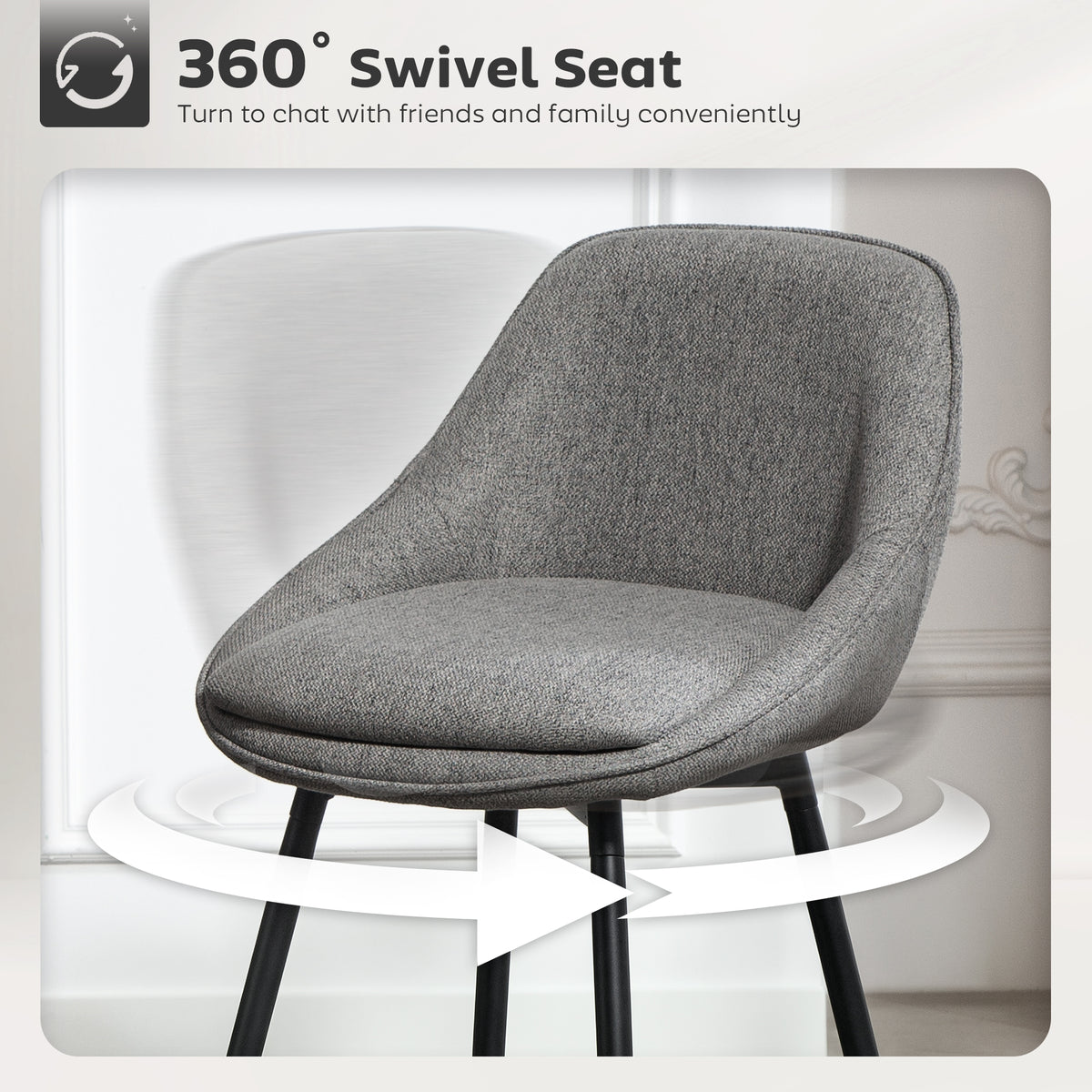26" Counter Height Barstools Set of 2, Upholstered Swivel Bar Stools with Backrests and Armrests, Dark Grey – view 3