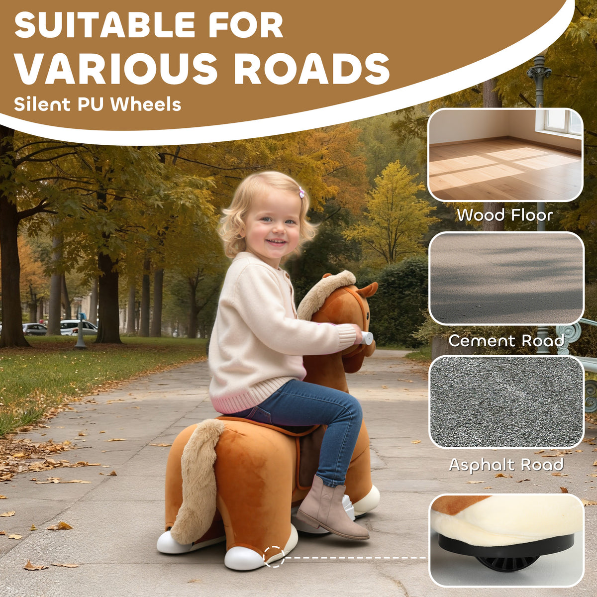 Qaba Electric Ride on Horse, Battery Powered Ride on Toy with Washable Cover and Quiet Wheels, Brown