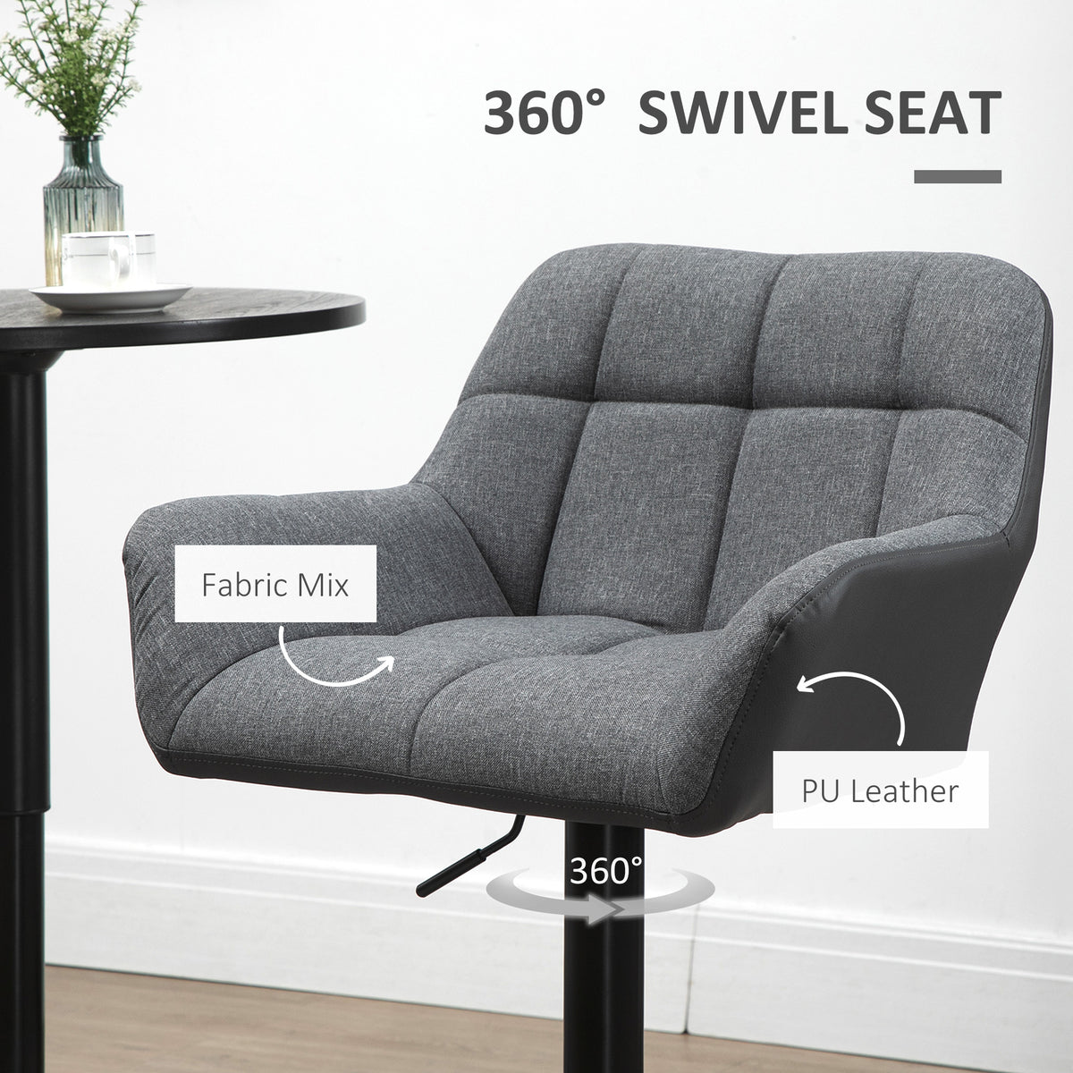 Swivel Barstools Set of 2 Adjustable Bar Stools with Footrest Armrests and PU Leather Back for Dining Room – view 13
