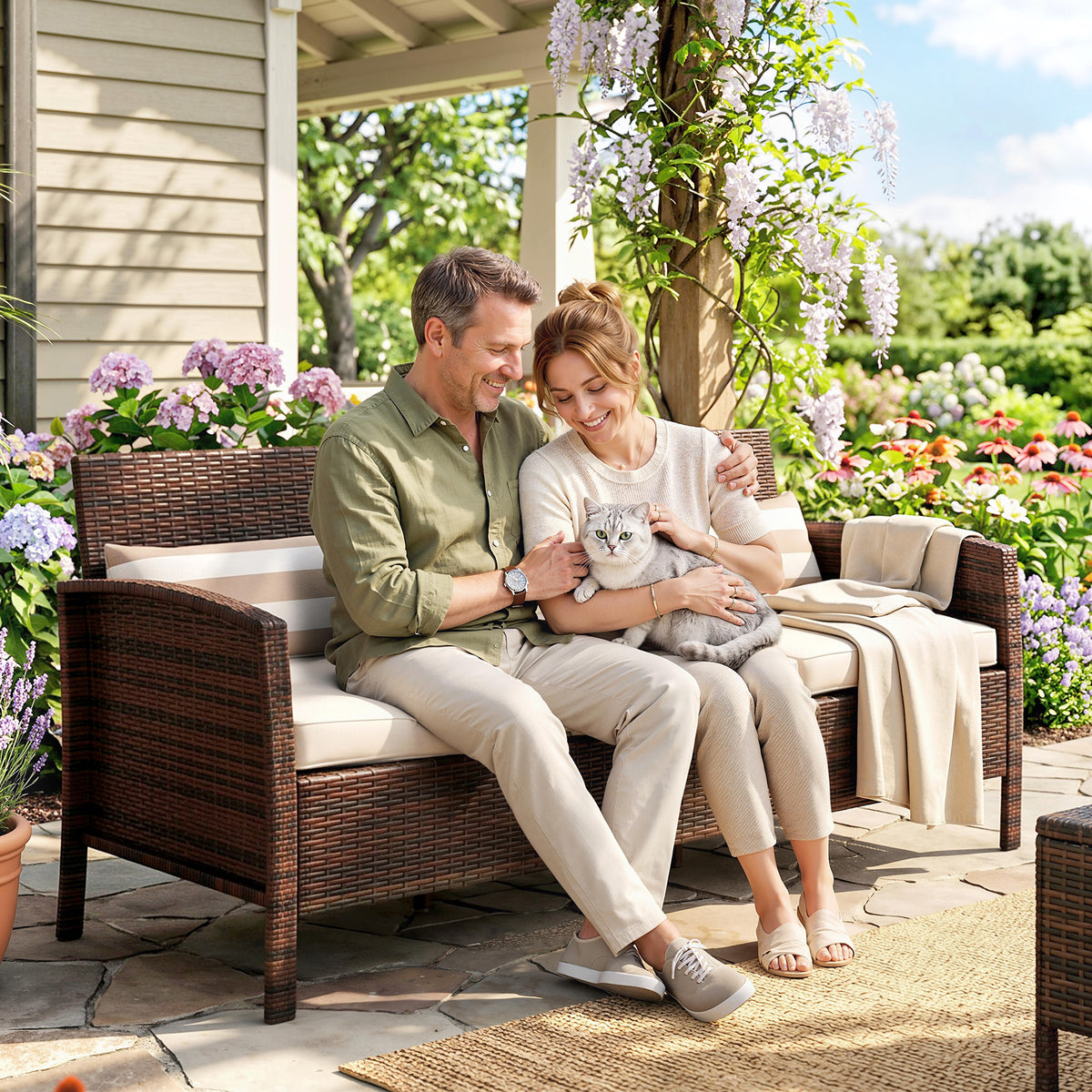 3-Seater Wicker Sofa, PE Rattan Outdoor Couch Conversation Furniture with Removable Cushions for Patio – view 14