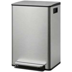 Trash Can with Soft-Close Lid, Garbage Can with Removable Inner Bucket for Kitchen 13.2 gal/50 L, Silver