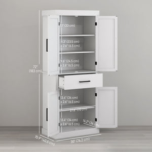 72" Kitchen Storage Cabinet, Farmhouse Kitchen Pantry Cabinet with 4 Barn Doors, Drawer – view 16