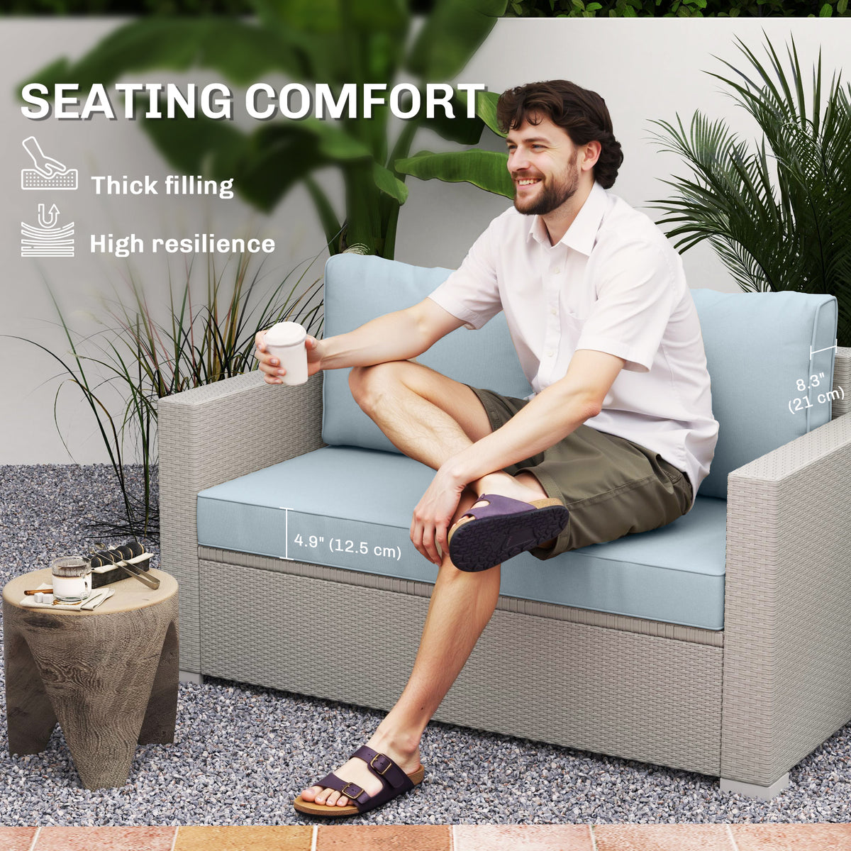 Outdoor Seat Cushions with Backrest, Loveseat Double Sofa Outdoor Furniture Cushions, Beige – view 24