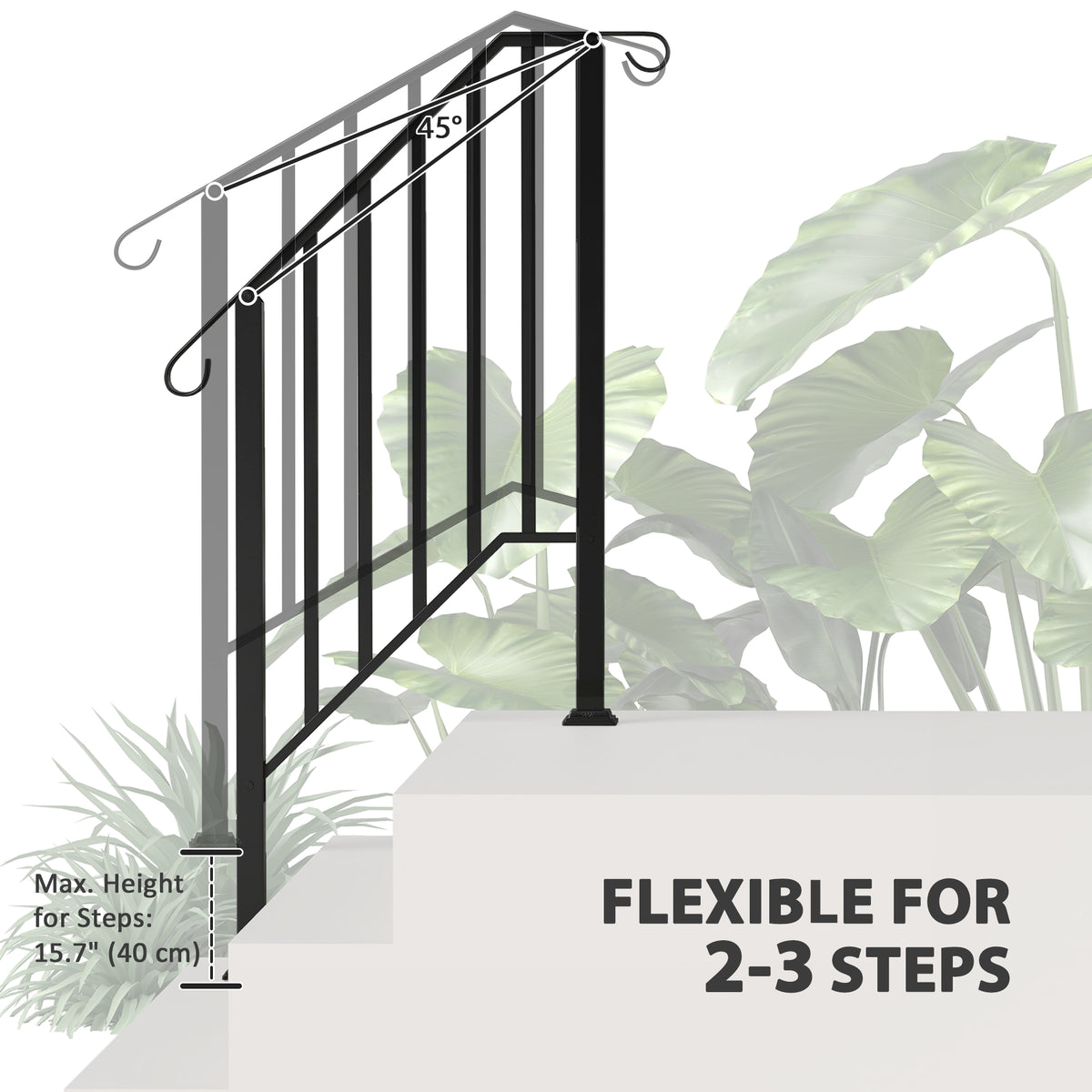 2-3 Step Handrails for Outdoor Steps, Metal Outdoor Stair Railing – view 3