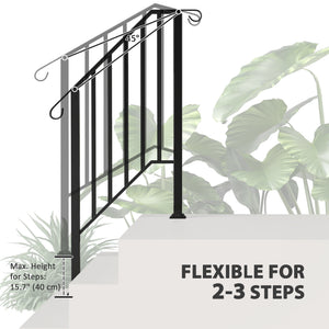 2-3 Step Handrails for Outdoor Steps, Metal Outdoor Stair Railing – view 3