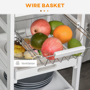 Rolling Kitchen Island Cart, Mobile Utility Storage Cart with Drawer, Wire Storage Basket, Removable Tray – view 12