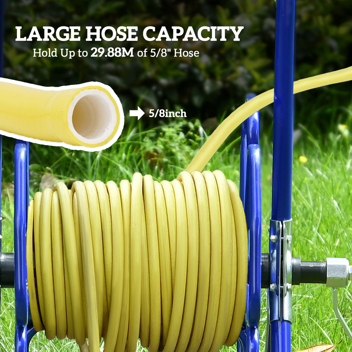 98 ft of 5/8" Hose Reel Cart (Hose Not Included), Garden Water Hose Carts with Wheels for Yard, Lawn, Black – view 10