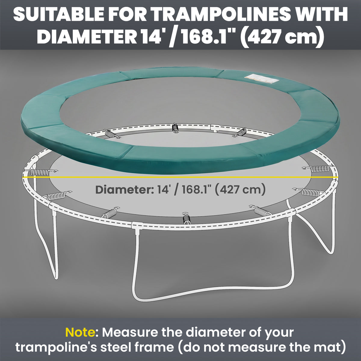 Soozier Trampoline Pad, 14FT Replacement Trampoline Safety Pad Mat Spring Cover, Water-Resistant, UV-Resistant, Tear-Resistant, No Holes for Pole