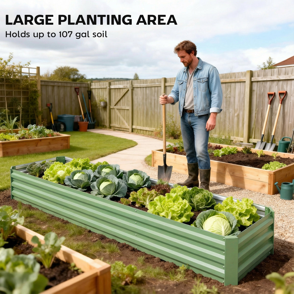 8'x2'x1' Galvanized Raised Bed, Large Elevated Planter Box for Growing Flowers, Herbs and Vegetables – view 38