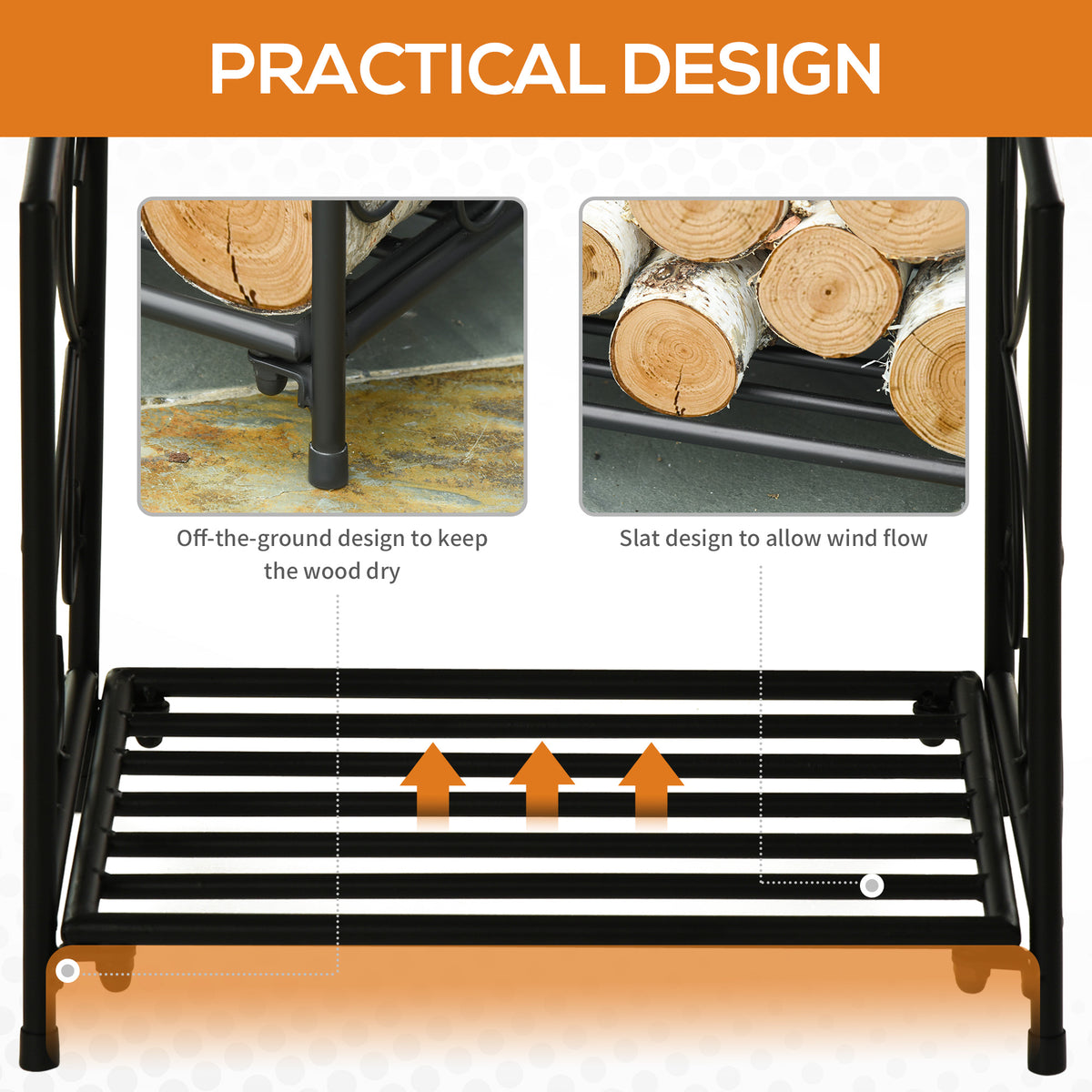 16" Heavy Duty Metal Fireplace Log Holder, Firewood Rack Outdoor for Fireplace Storage, Black