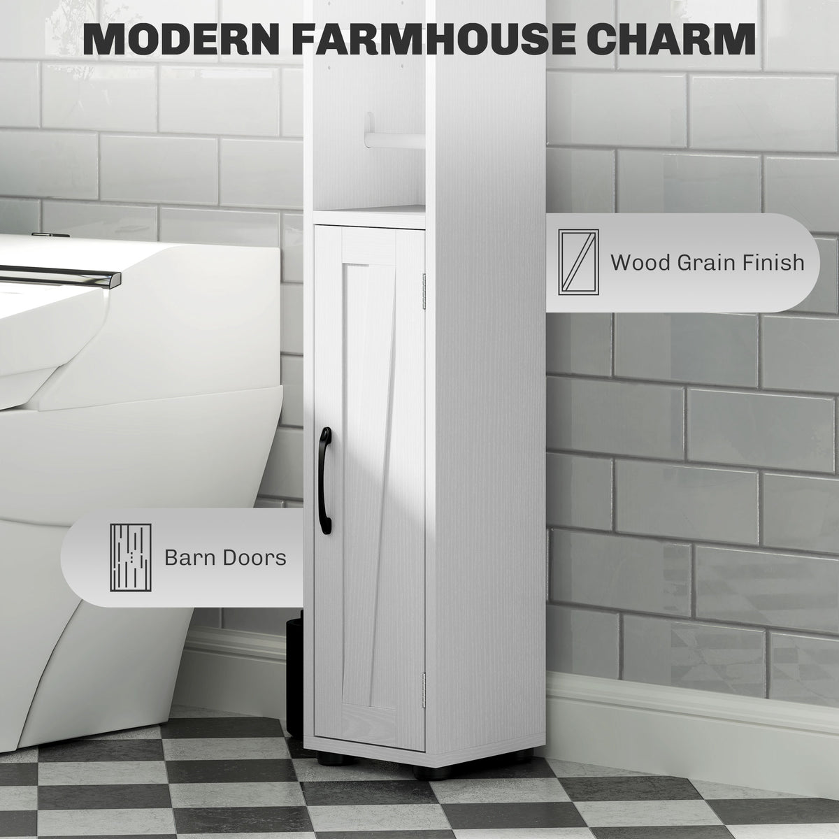 Narrow Bathroom Cabinet, Tall Bathroom Storage Cabinet with Barn Doors, Drawer and Adjustable Shelves – view 12