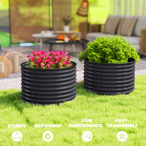 Set of 2 Raised Garden Bed, Metal Planter Box with Safety Edging, Easy-to-assemble Stock Tank, Dark Grey – view 20