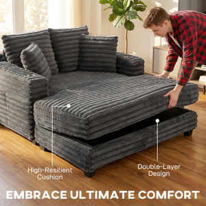60" Chaise Lounge Chair, Oversized Upholstered Sofa Bed with Cup Holders & Pillows – view 10