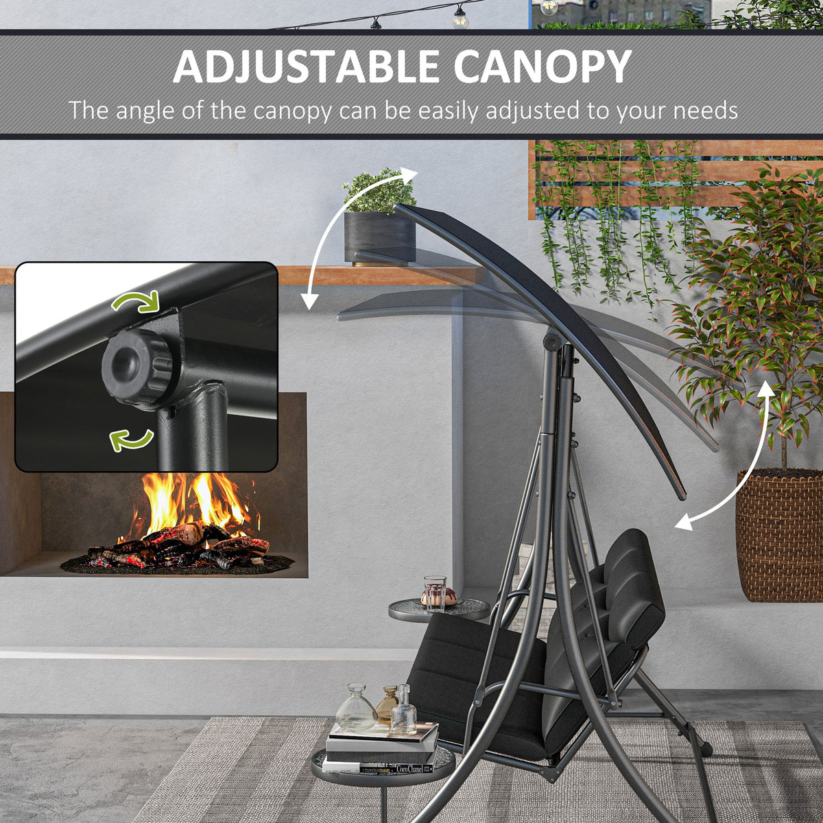 3 Seat Outdoor Swing Chair Steel Swing Bench Porch Swing With Adjustable Canopy – view 10