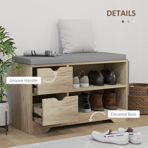 Upholstered Shoe Storage Bench w/ Seat, Entrance Bench w/ Drawer Open Shelves and Pocket for Hallway, White – view 12
