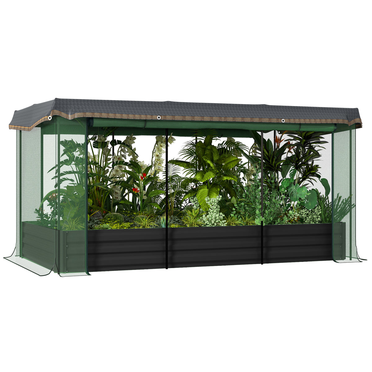 Galvanized Steel Planter Box with Crop Cage and Shade Cloth, Raised Garden Bed for Flowers, Vegs and Herbs