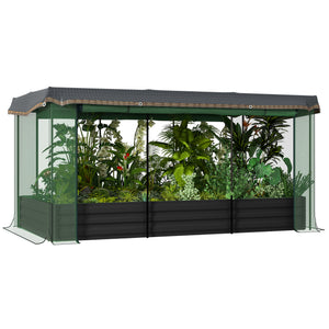 Galvanized Steel Planter Box with Crop Cage and Shade Cloth, Raised Garden Bed for Flowers, Vegs and Herbs