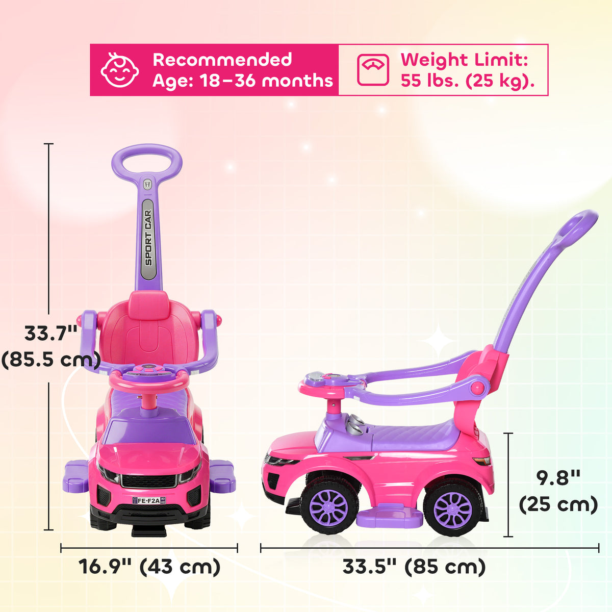 Aosom 3 in 1 Kid Ride on Push Car, Toddlers Sliding Walking Car, with Horn, Music, Light, Parent Control Handle, Secure Bar, Under Seat Storage, for Boy Girl 18-36 Months