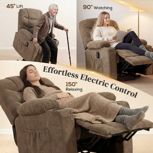 Power Recliner Chair with Massage, Electric Lift Chair for Elderly with Side Pockets, Cup Holders, Remote, Brown