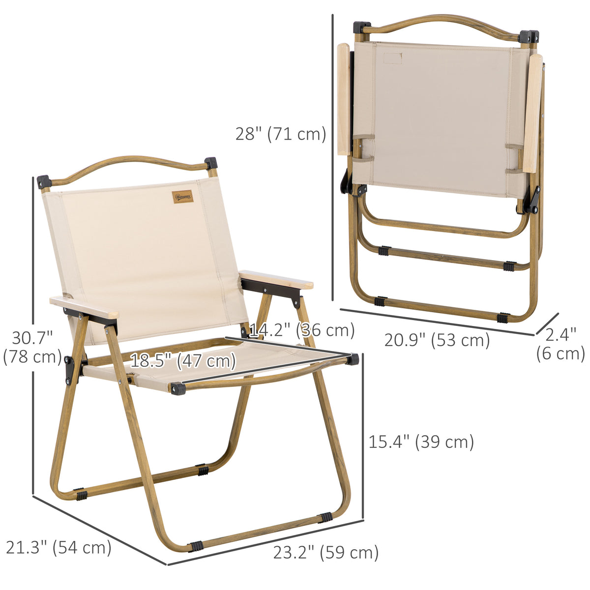 Camping Chair, Lightweight Folding Chair, Portable Armchair, Excellent for Festivals, Fishing, Khaki – view 9