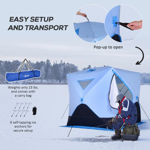 4-Person Pop-up Ice Fishing Tent, Insulated Ice Fishing Shelter with Ventilation Windows, Double Doors and Carry Bag, for Low-Temp -22℉