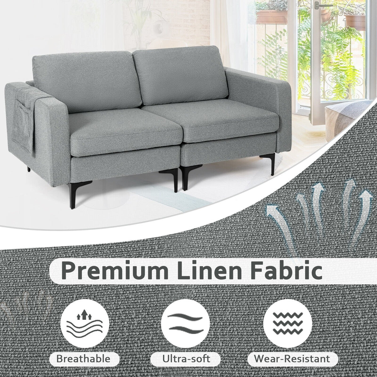 1/2/3/4-Seat Convertible Sectional Sofa with Reversible Ottoman-2-Seat view 3