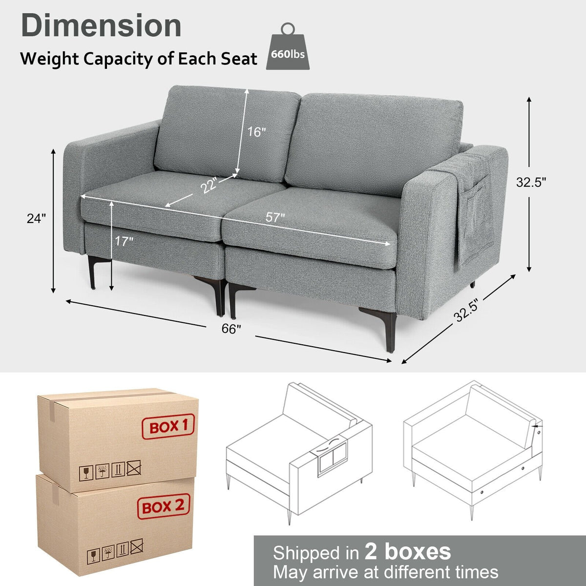 1/2/3/4-Seat Convertible Sectional Sofa with Reversible Ottoman-2-Seat view 4
