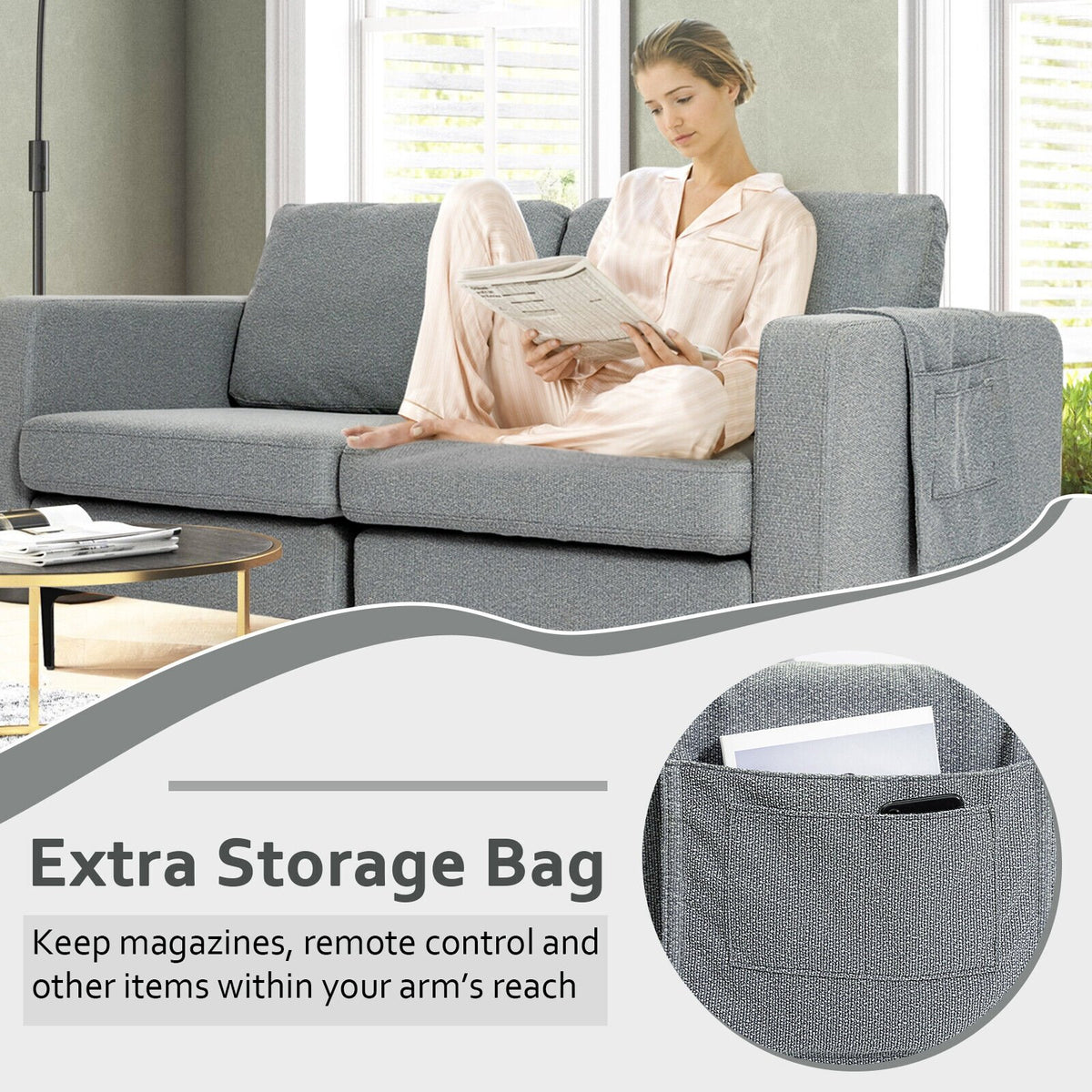 1/2/3/4-Seat Convertible Sectional Sofa with Reversible Ottoman-2-Seat view 5