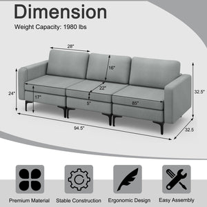 1/2/3/4-Seat Convertible Sectional Sofa with Reversible Ottoman-3-Seat view 5